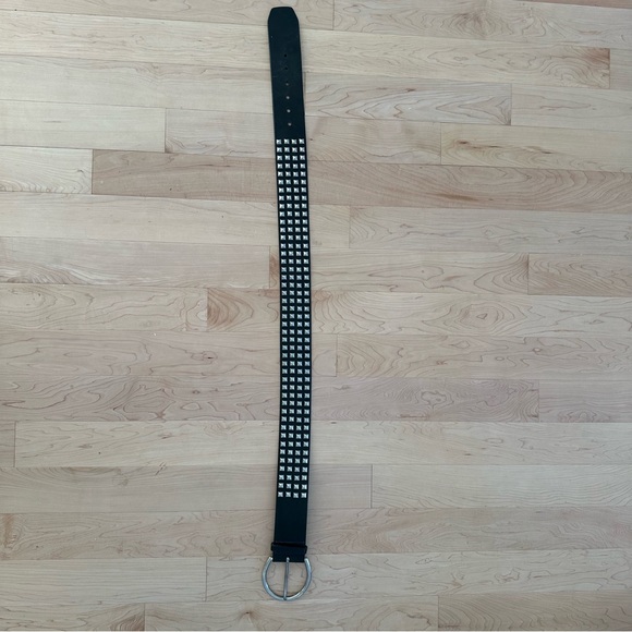 Rare Studded Italian Black Leather Belt with Silver Oval Buckle main image 11